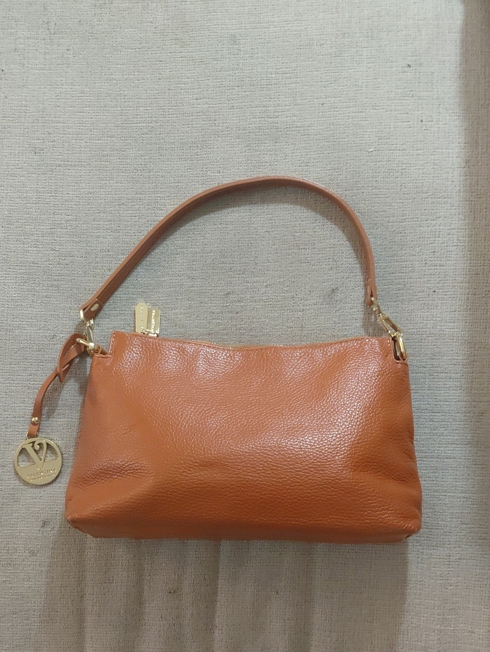 Valentina Cognac Leather Shoulder Bag with Gold Charm - Picture 10 of 10